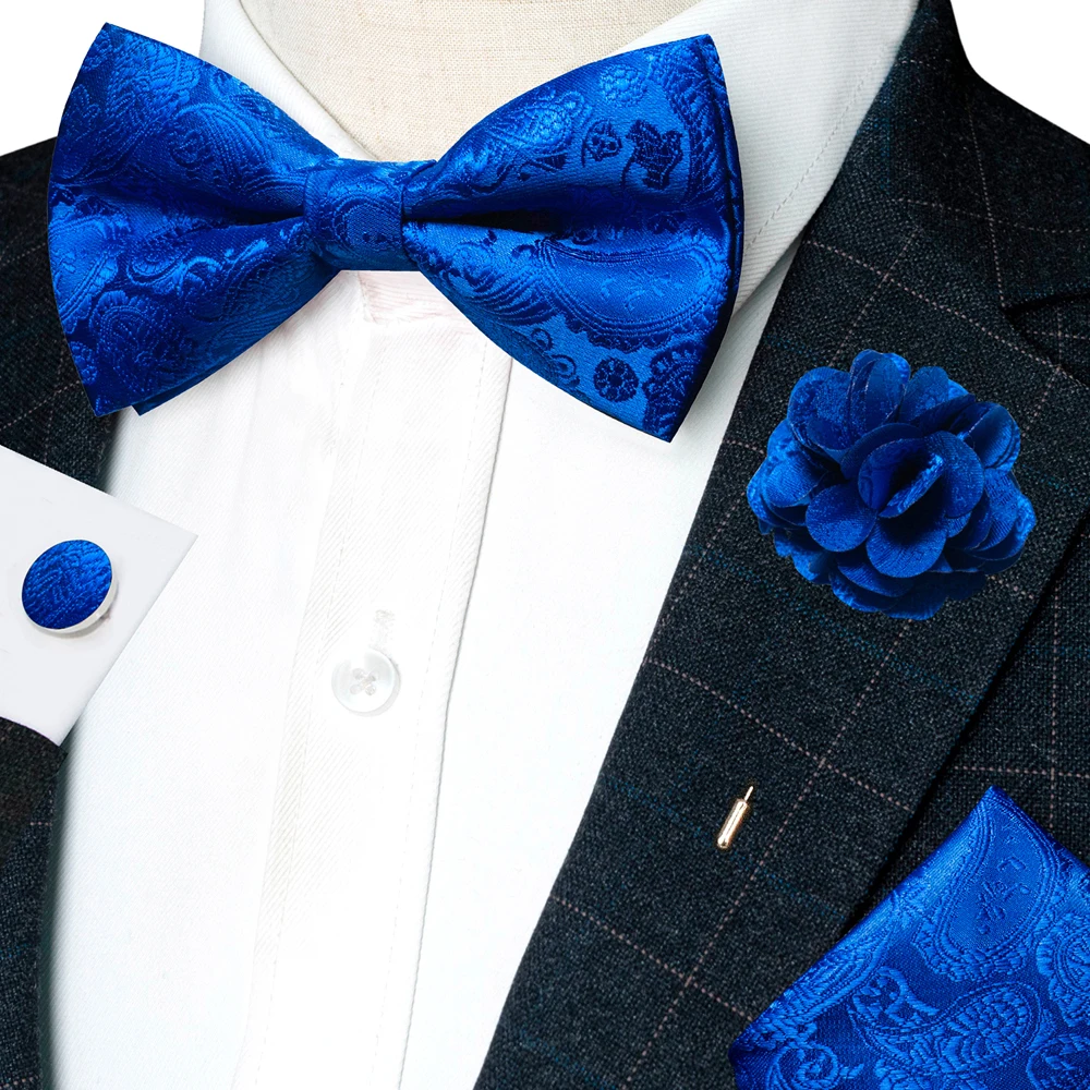Champagne Silk Jacquard Paisley Bow Tie Set - Pre-tied Bowtie Brooch Hanky  Cufflinks for Weddings  Business