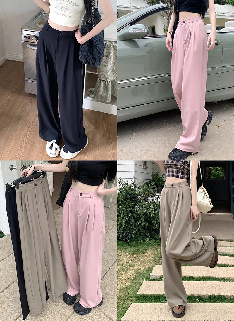 S-xl 3colors Korean Women 2023 Summer Casual High Double Waist Suit Pants  Female Wide Leg Long Trousers Womens (75101 - Pants & Capris - AliExpress