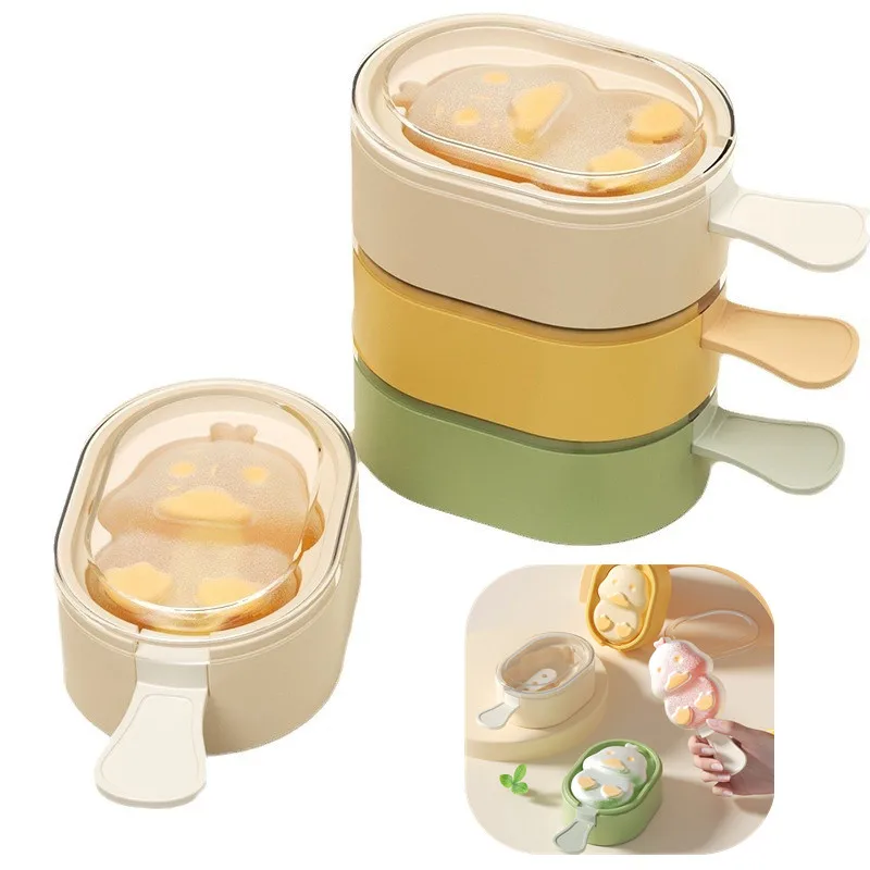 Ice Cream Mold With Lid Magnum DIY Fruit Juice Ice Pop Cube Maker Tray Cartoon Cute Popsicle Mould Kitchen Tool Accessories