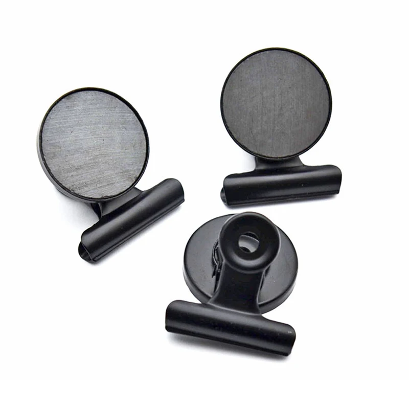 Black/Silver 30mm Metal Round Magnetic Clips for Fridge Magnets Wall Recipes Memo Note Message Holder Clamp Office Supplies
