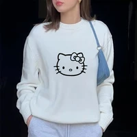 Sanrio Hello Kitty Print Knitted Pullovers For Female Round Neck Kawaii Anime Harajuku Knitwear Clothes 2000s Top Women Pullover 2