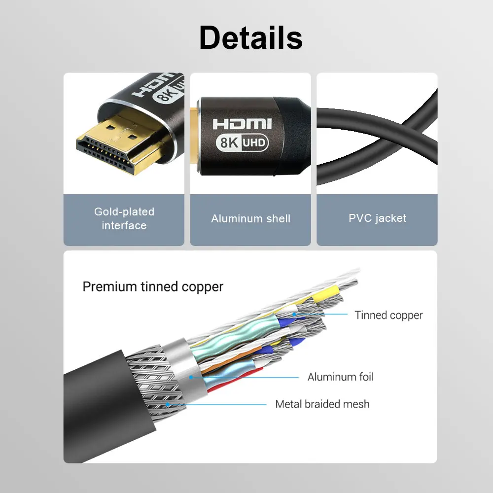 8K HDMI 2.1 Cable 48Gpbs HDMI Splitter 8K/60HZ 4K/120HZ For Xiaomi Laptop TV Box Projector Monitor PS5 Sync Box eARC Dolby hdmi cable hdmi splitter converter