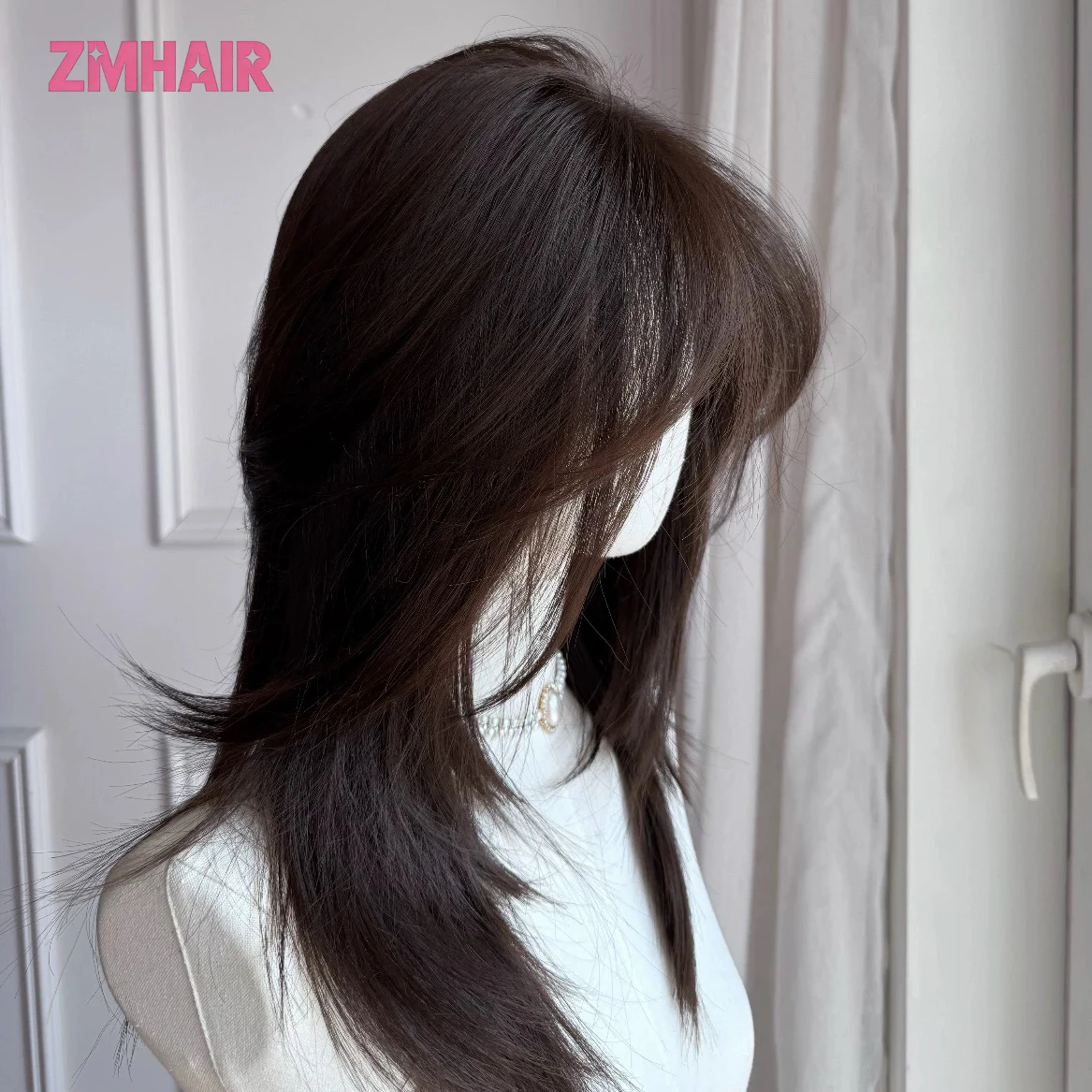 여성용 실크 베이스 탑 가발 100% 인모 스트레이트 레이어드 초콜릿 브라운 4가지 사이즈 편안하고 가벼운 착용감 즉시 착용 가능