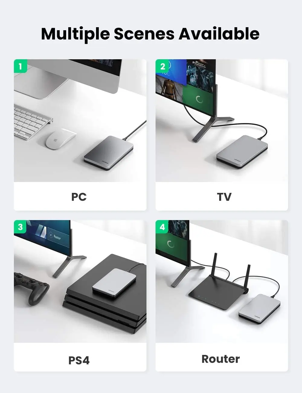 UGREEN 2.5인치 USB 3.1 Gen2 SATA 외장 하드 드라이브 케이스 6Gbps UASP SSD HDD 케이스 (노트북/데스크탑용)