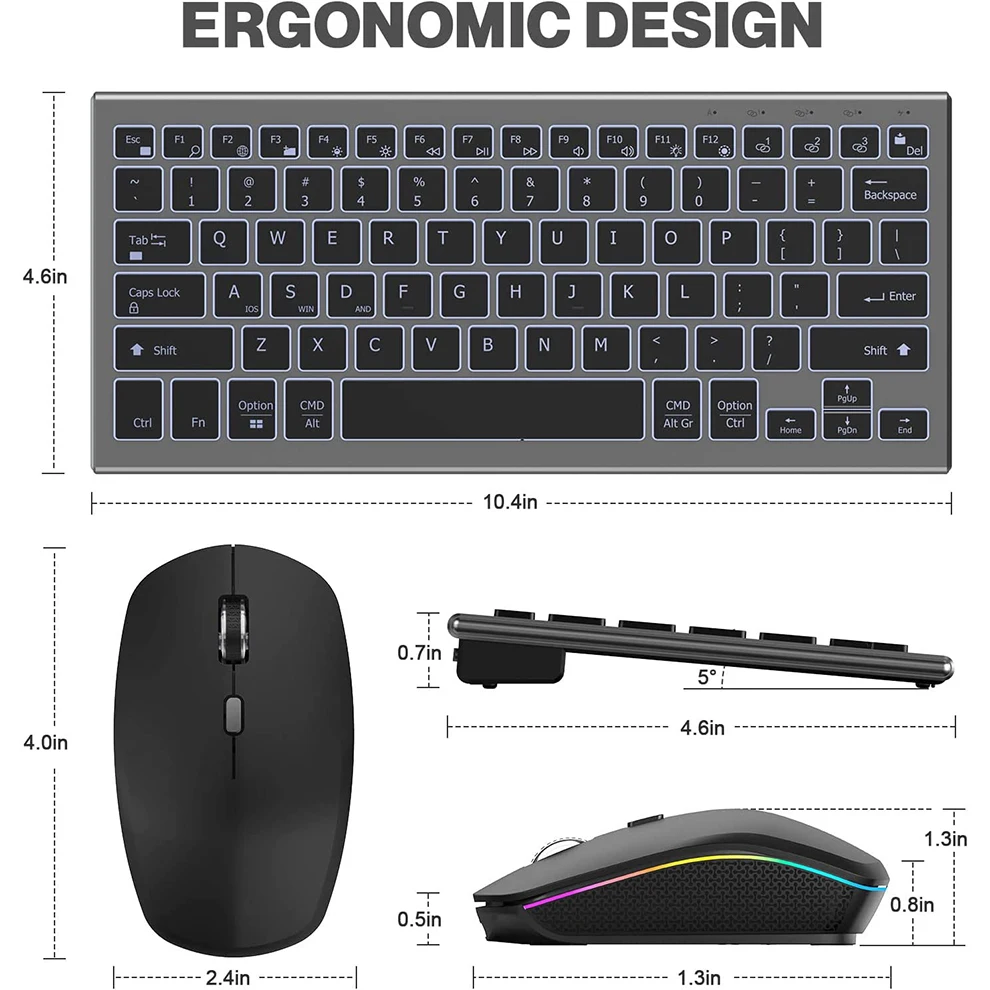 Retroiluminado Combo sem Fio Teclado e Mouse Multi-dispositivo Usb Recarregável Bluetooth 2.4g - Imagem 4