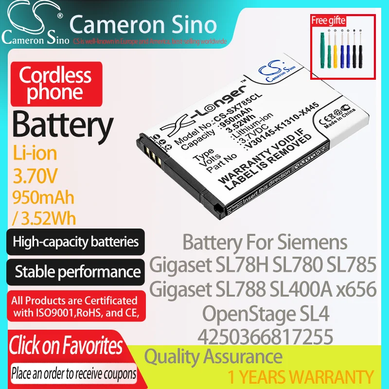 Batteria Cameronsino Per Siemens Gigaset Sl78H Sl780 Sl785 Sl788 Sl400A X656 Per Batteria Per Telefono Cordless Siemens 4250366817255