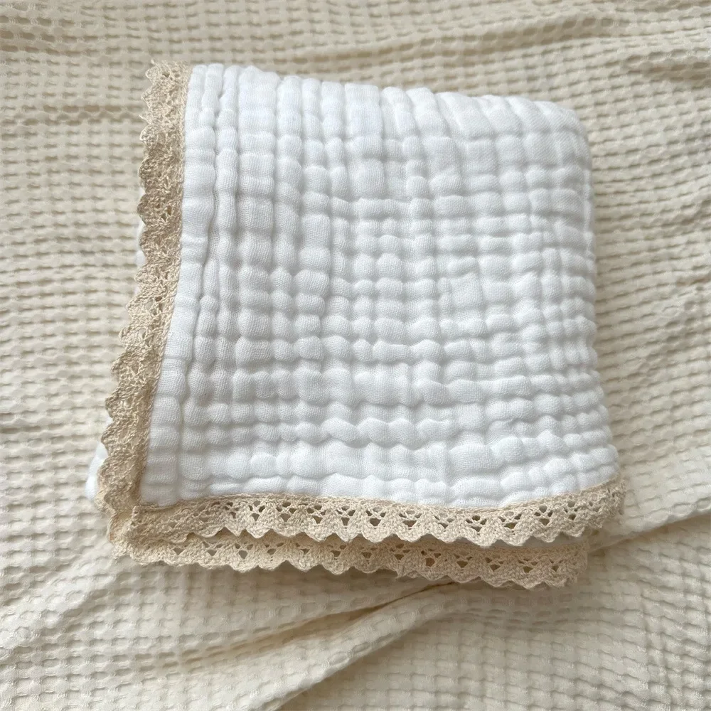 Newborn Baby Bath Towel 6 Layer Gauze Muslin Swaddle Cotton Receive Blankets Swaddling Wrap Lace Langer New Born Diapers Bedding - 6
