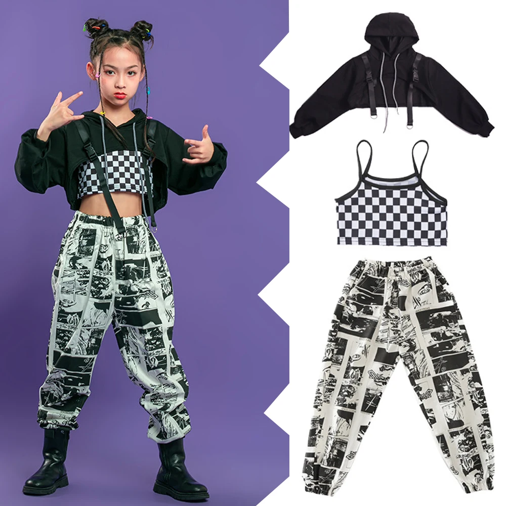 

Kids Hip Hop Clothing Sport Suits Teenage Jazz Dance Costumes Street Clothes Crop Tops Hoodie Sweatshirt Comic Pants For Girls