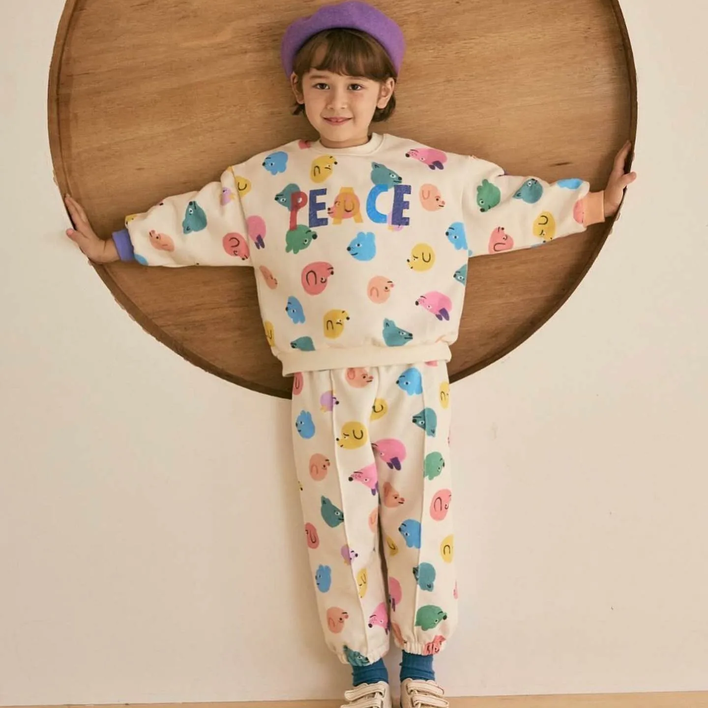 

24 Spring Children's Sports Set Kids Girls Boys Cotton Cute Print Sweater Pants Cartoon Two Piece Set