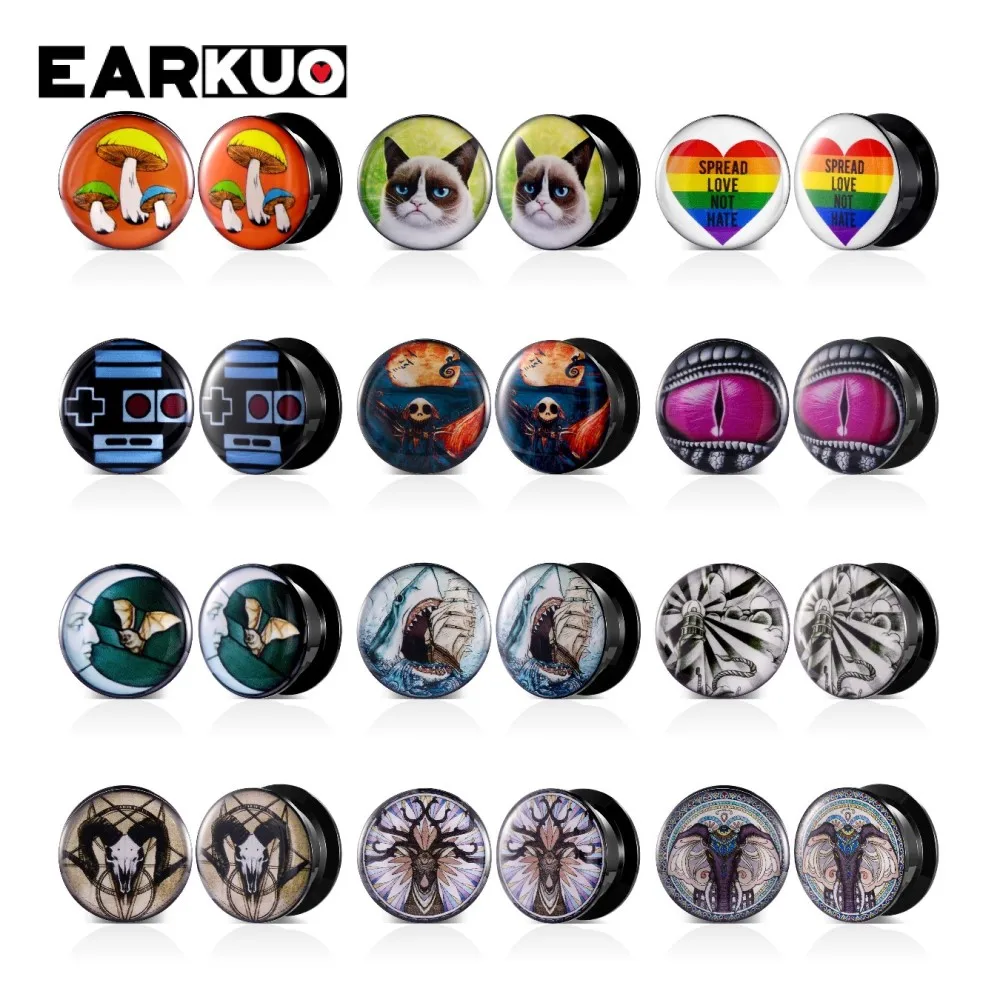 

EARKUO Fashion Acrylic Cat Heart Eye Deer Moon Ear Tunnels Plugs Expanders Body Jewelry Earring Piercing Gauges Stretchers 2PCS