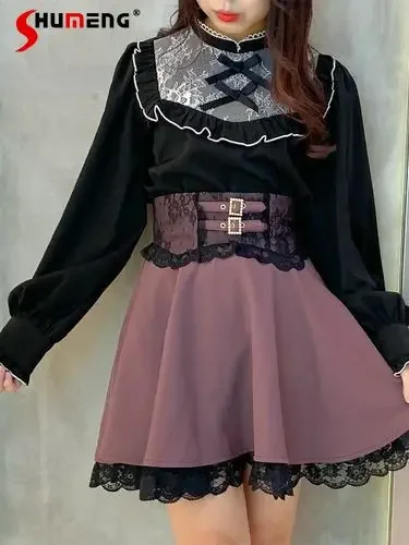 

Rojita Spring/Summer Double Bow Shirt Japanese Lolita Lace Inner Match Blouse Cute White Jk Lolita Bottoming Shirt Tops