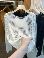 2026 Mesh Vintage Harajuku Long Sleeve Women Sweater Korean Spring Summer Knitwear Soft Thin Tops Chic Solid Femme Sweater 1