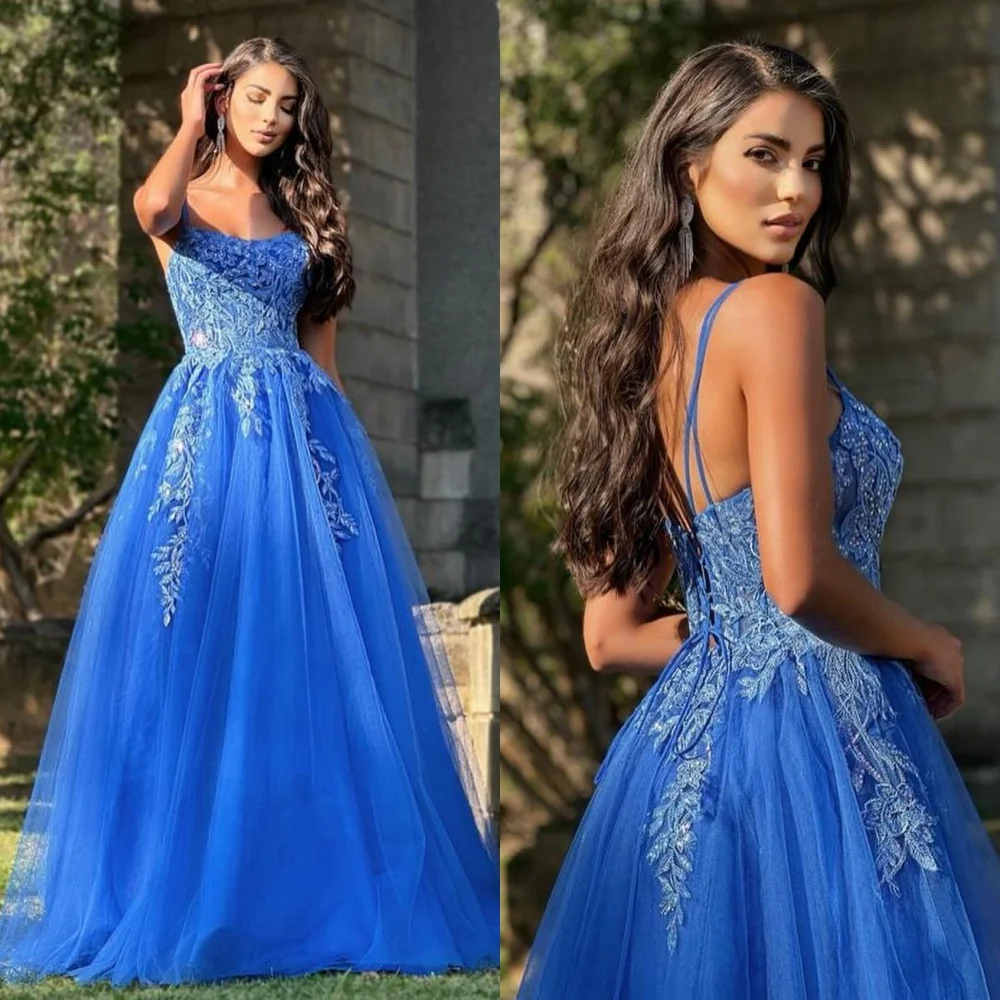 

Prom Dress Saudi Arabia Mesprit Elegant Spaghetti Ball Gown Floor Length Dresses Applique Draped Tulle Customized