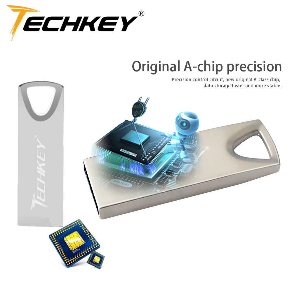 Techkey Ad Alta Velocità Memoria Flash Drive Pendrive 64G Pen Drive Impermeabile 16Gb 8Gb 4Gb 32Gb Flash Usb Metal Stick Key