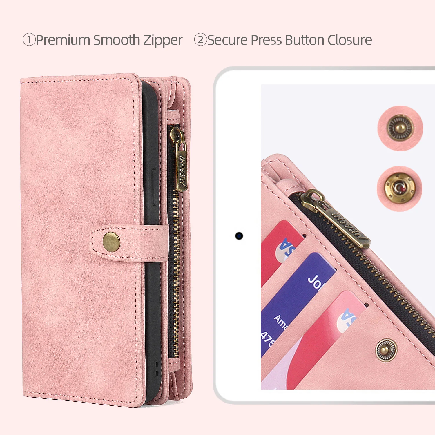 Capa de Couro Magnética para Samsung Galaxy S20 S21 fe S22 S23 S24 Ultra Plus Carteira com Zíper Porta-cartões Capa de Bolso Destacável - Image 2
