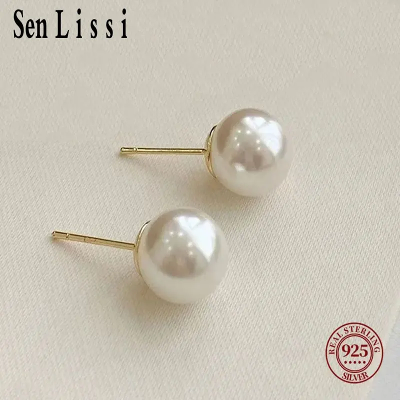 Senlissi- Wholesale 4-14mm Freshwater White Pearl and 925 Sterling Silver Stud Earrings for Women  Jewelry Gifts real 925 sterling silver clear heart zircon star butterfly pearl shiny infinite eternal love pantaro stud earrings women jewelry