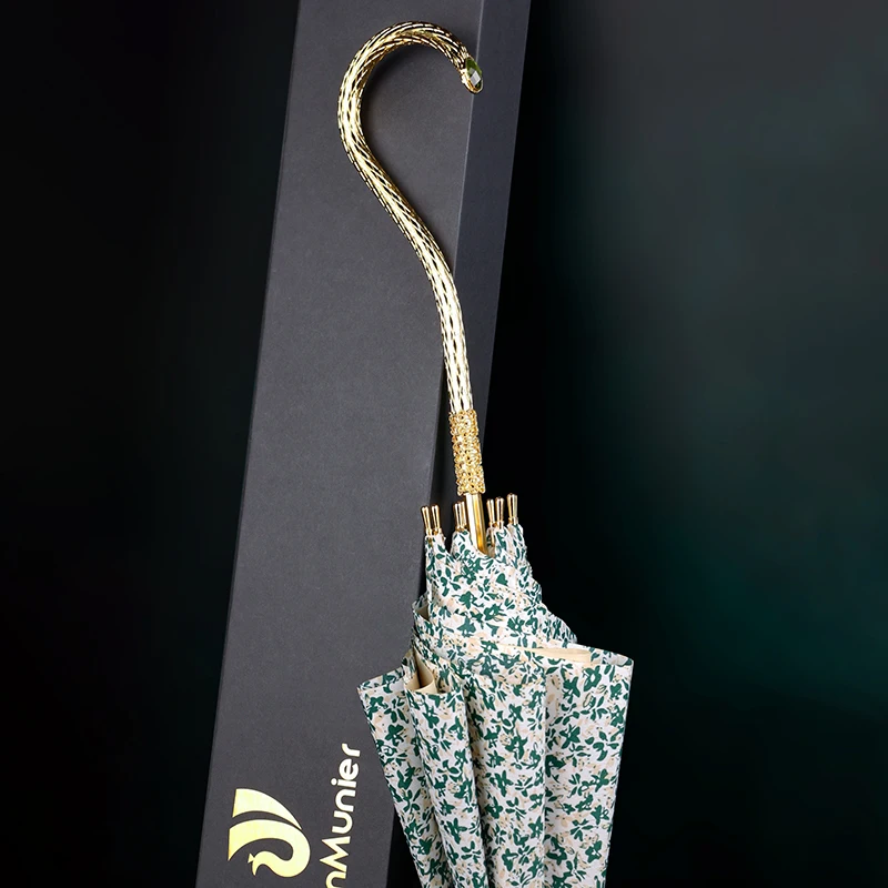 Umbrella Floral Long Handle Umbrella Ten Thousand Handle Double-Layer Light Luxury Straight Retro Exquisite Double