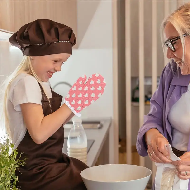 Oven Mitts Baking Gloves Heat Resistant Mittens Kids Thickened Insulated Kitchen Supply Polyester Resistance Child 2 Pcs
