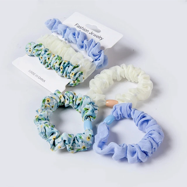 3pcs/Set Mixed Color Hair Ties Flower Pattern Silk Satin Scrunchies Ponytail Holders No Damage Hair Rope For Women Girls
