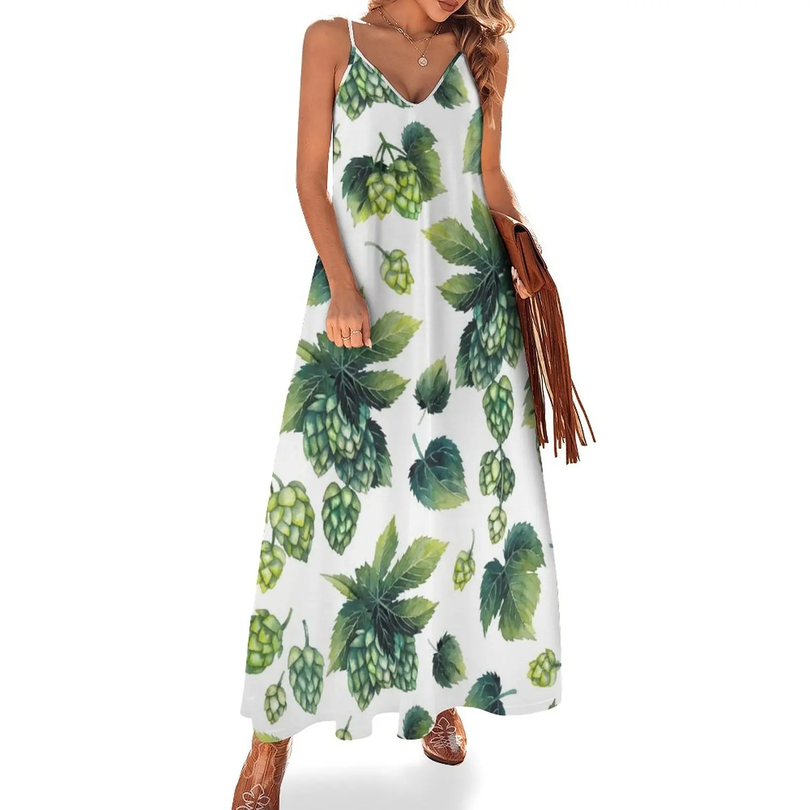 

Watercolor hops on the branch Sleeveless Dress Women long dress women dresses