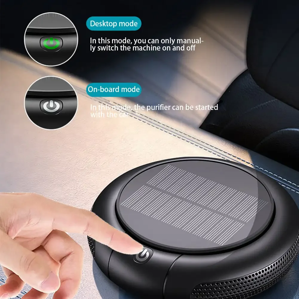 Solar Car Air Purifier Usb Oxygen Cleaner Negative Ion 1200Mah HEPA Filter PM2.5 Smoke Remover Interior Air Fresh air purifier