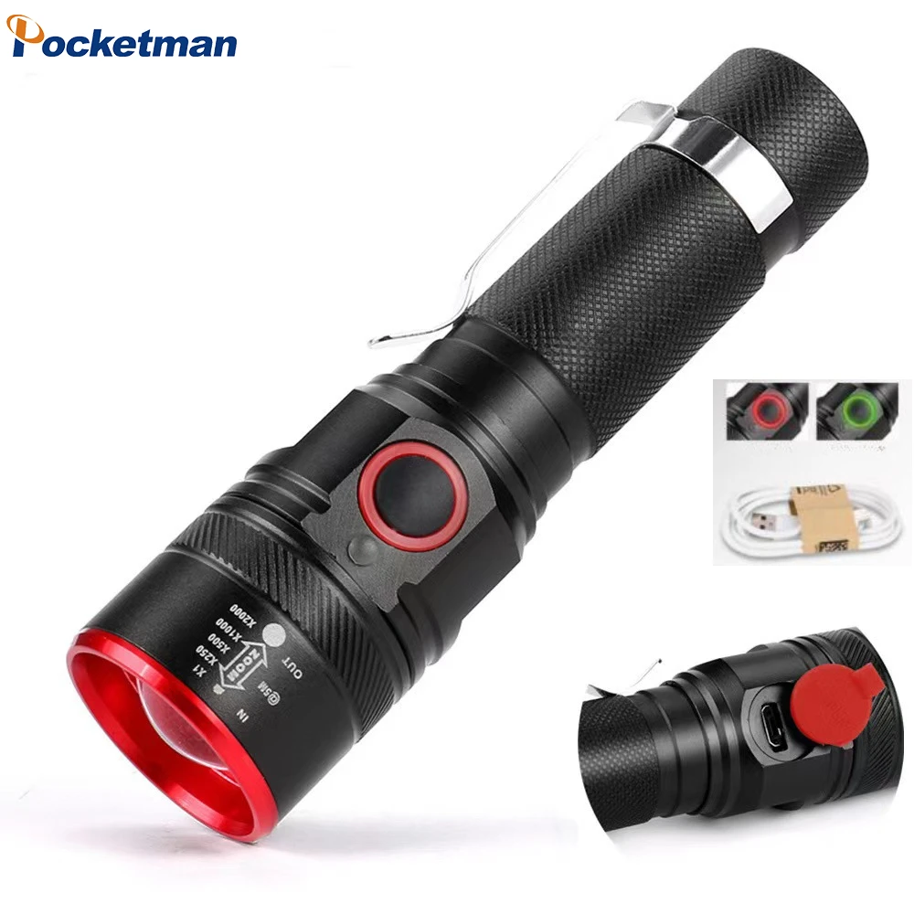 

Mini Portable Waterproof LED Flashlight Strong Bright Focus Torch with Pen Clip LED Warm White Light Lamp for Camping Fishing