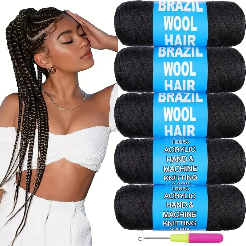 Synthetic Crochet Hair 4-10 Rolls Black Brazilian Wool Acrylic Yarn African Jumbo Braids Braids Twist Wraps70G/Roll