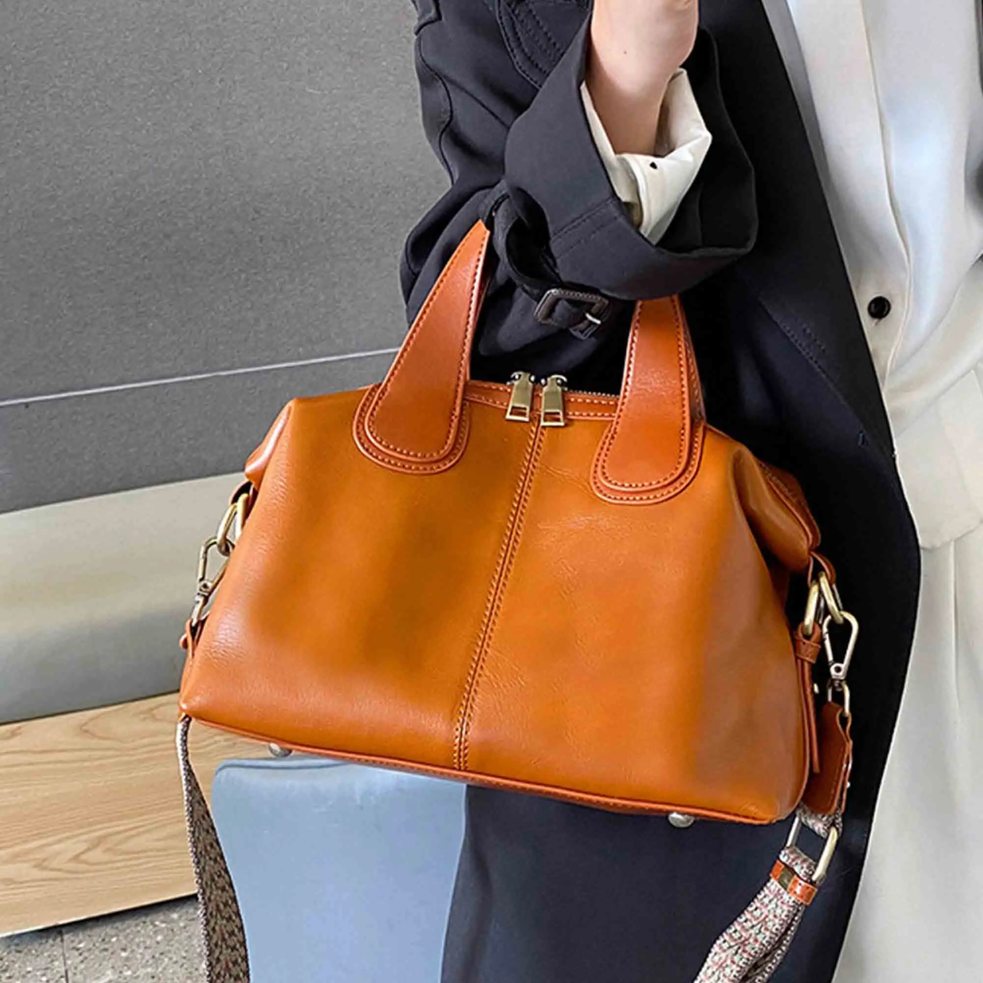 

New Leather Woman Bags Luxury Retro Shoulder Handbag Vintage Lady Messenger Casual Tote Crossbody Purses Black 2023 New