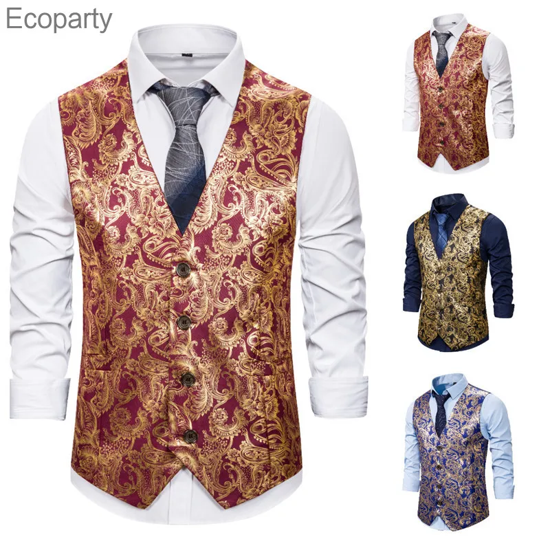 

2022 Men's Retro British Style Cashew Flowers Printed Suit Vest Fashion Single Breasted Sleeveless Tops Chalecos Para Hombre