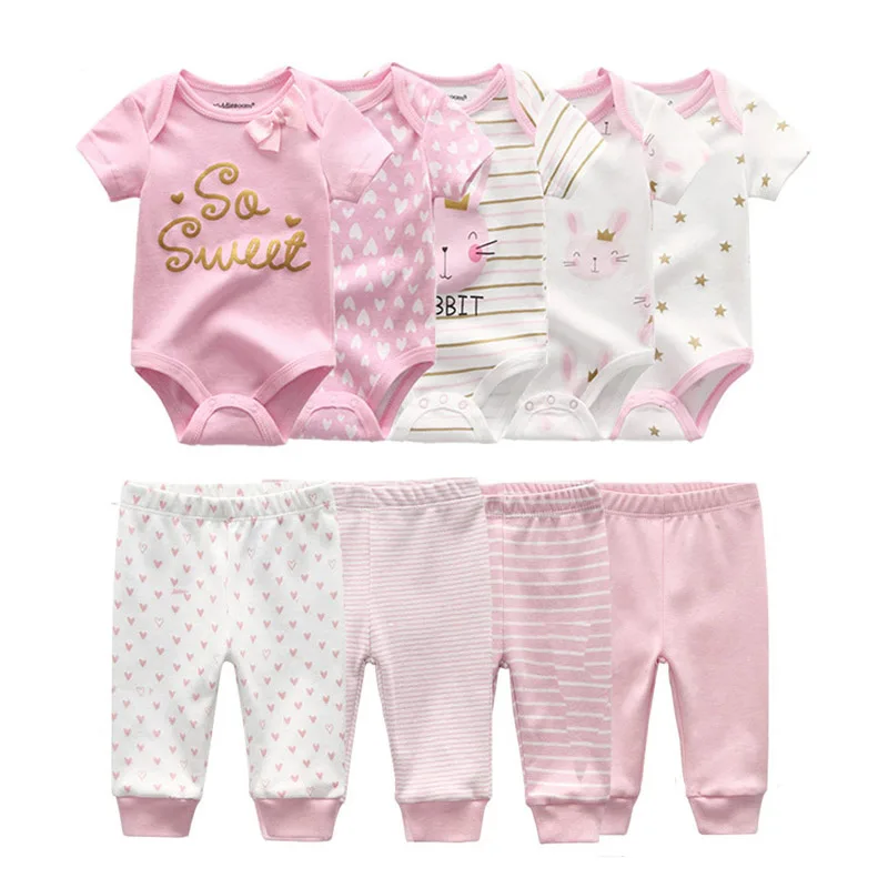 kiddiezoom 9 Pcs Unisex Newborn Clothing Sets100%Cotton Baby Bodysuit+Pant Baby Boy Girl Clothes Gift 2