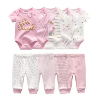 kiddiezoom 9 Pcs Unisex Newborn Clothing Sets100%Cotton Baby Bodysuit+Pant Baby Boy Girl Clothes Gift 2