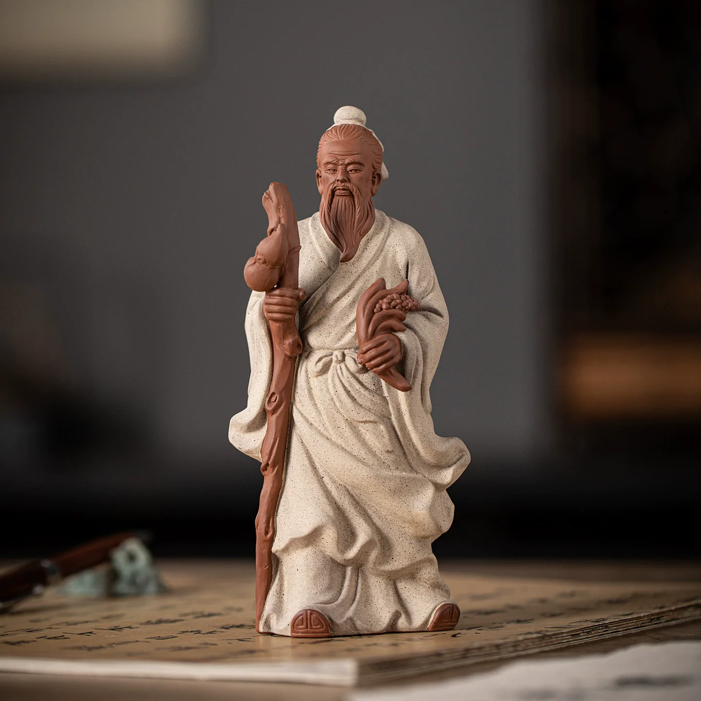 Ancient Chinese Physician Figure, Bian Que & Sun Simiao Ceramic Statue, Traditional Chinese Medicine Culture Home Decor for Stud