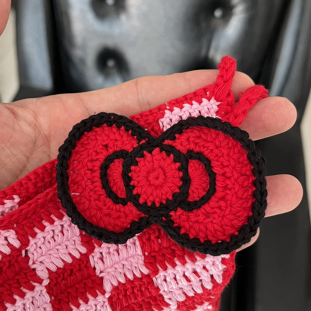 Handmade Brazil Crochet String Tiny Bikini Set Sexy Bathing Suit Checkered Red and Pink Bowknot Beachwear Swim Suits Custom women swimsuit,women two piece sets
