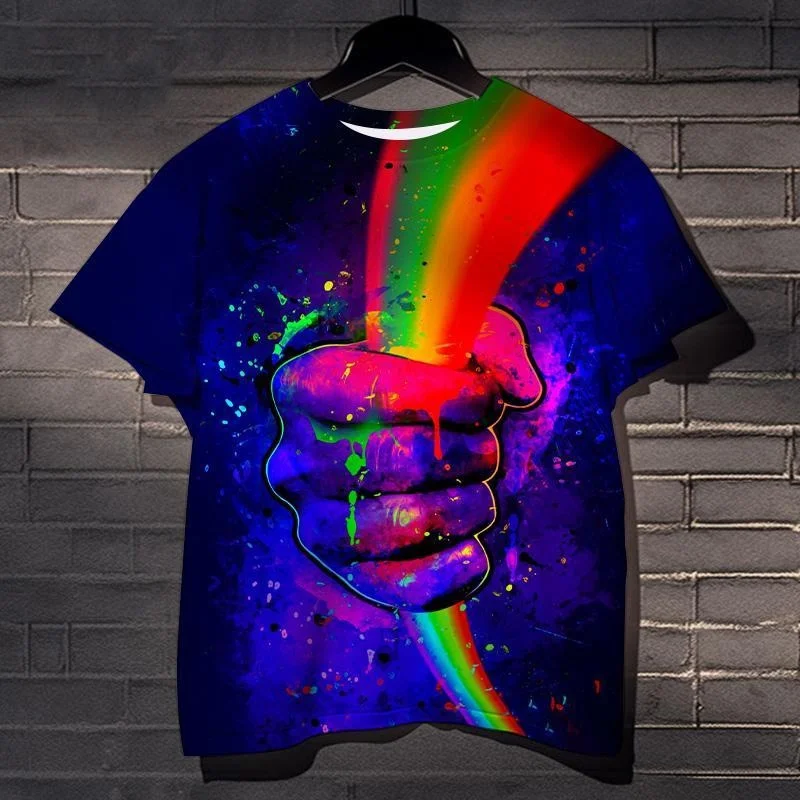 LGBTシャツ Rainbow Love Pattern T-Shirt For Men LGPT Gesture 3D Printed