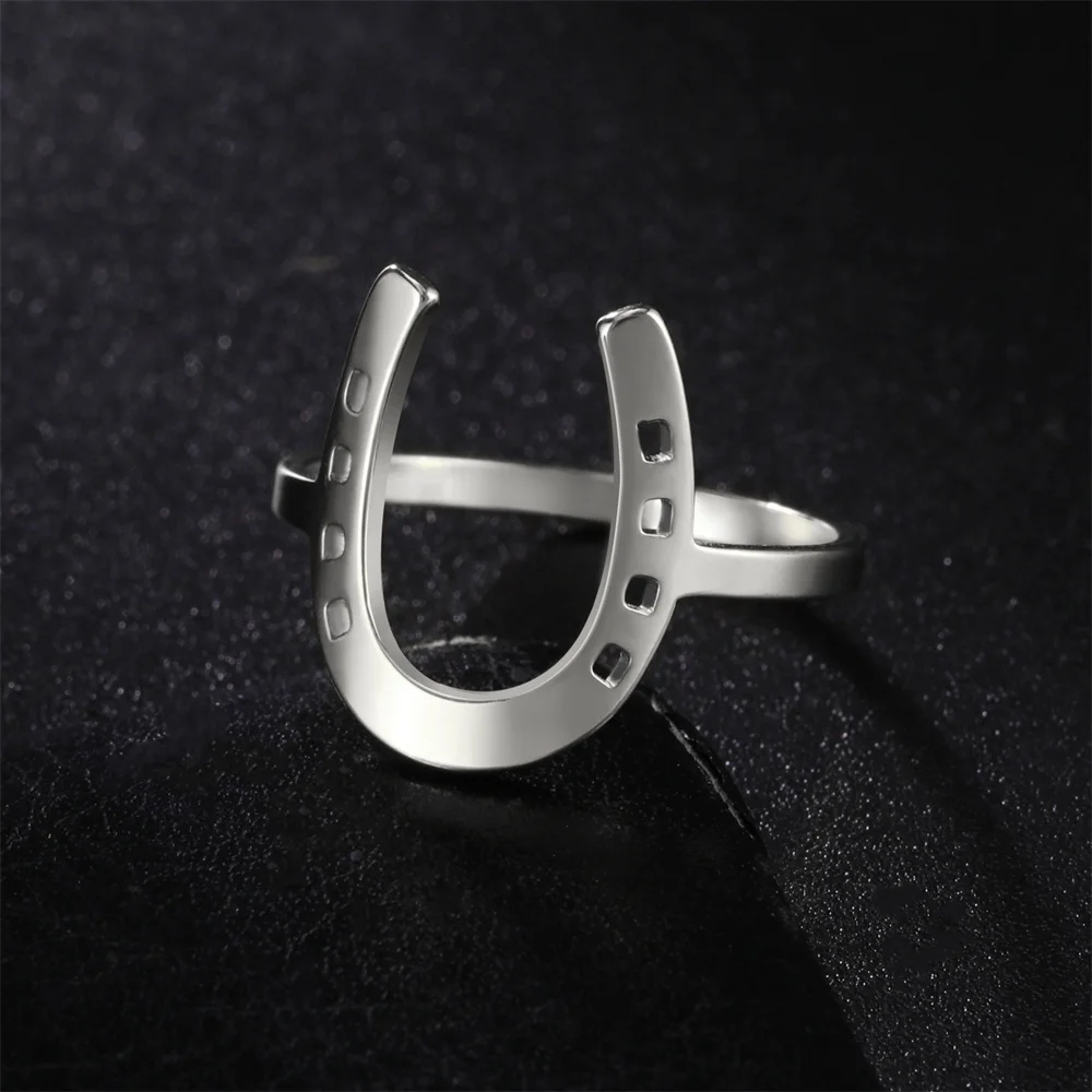 My Shape Horseshoe Rings For Women Girls U-Shaped Horseshoe Finger Rings Stainless Steel Fashion Jewelry Birthday Gifts Lucky