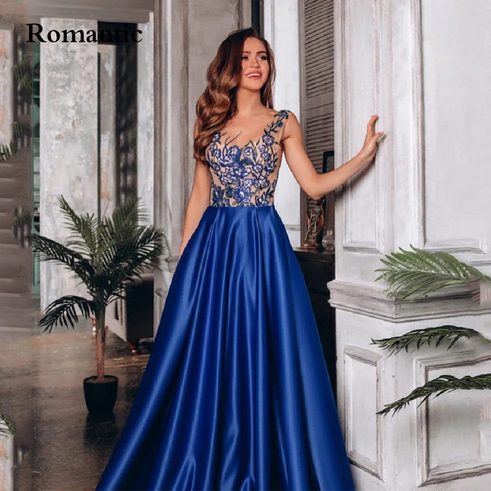 Simple blue satin long prom dress, blue evening dress – toptby