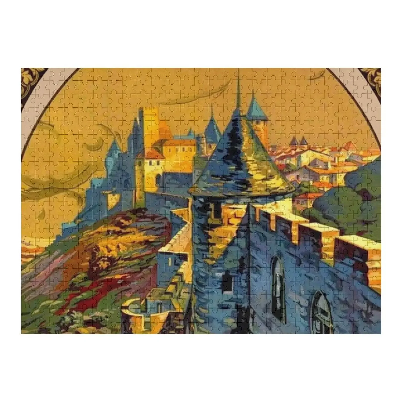 CARCASSONNE FRANCE : Vintage Travel and Tourism Print Jigsaw Puzzle Christmas Gifts Wooden Adults Personalised Name Puzzle