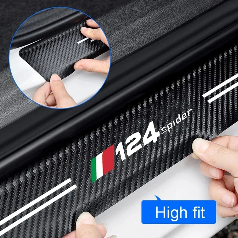 Protection Seuil De Porte Voiture Fiat 124 Spider – 4 Pièces Fibre Carbone Autocollant – Anti-rayures, Décoration Sportive