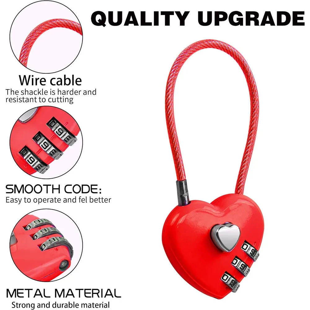 Combination Lock Love Lock Wedding Heart Love School Bag Backpack Trolley Box Zinc Alloy
