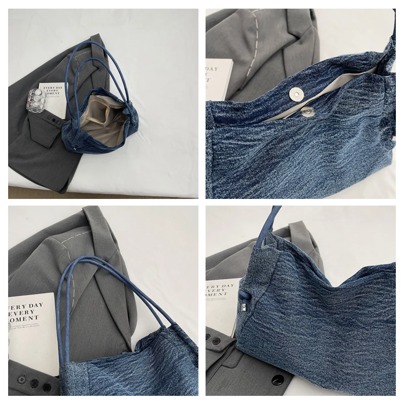 Denim Women's Bag New Jeans Eco Bag Korean Messenger Bag Y2K Shoulder Bag Shopping Vintage Tote Handbag Quilted Sling Bag Ladies