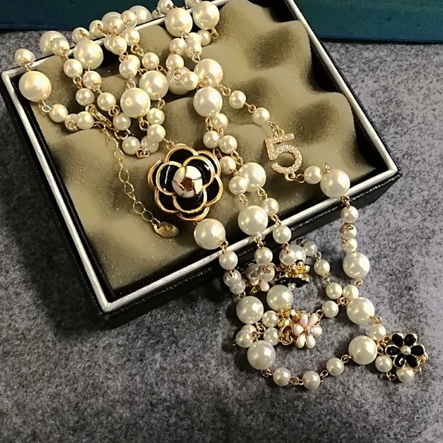 Chanel Style Long Two Layer Pearl Necklace