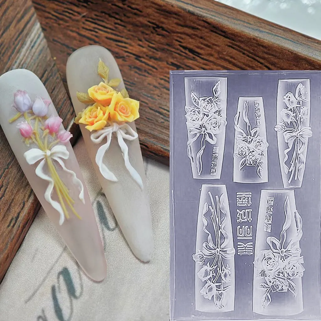 1pc 목련 꽃 뱀 장미 꽃 3D 아크릴 네일 몰드 네일 아트 장식 실리콘 스탬핑 플레이트 네일 액세서리