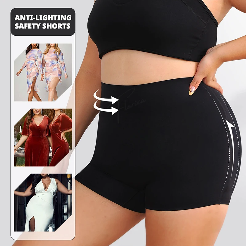 Flarixa Plus Size High Waist Safety Pants Women Under Skirt Boxers High Elastic Underwear Panties Anti Chafing Thighs Shorts