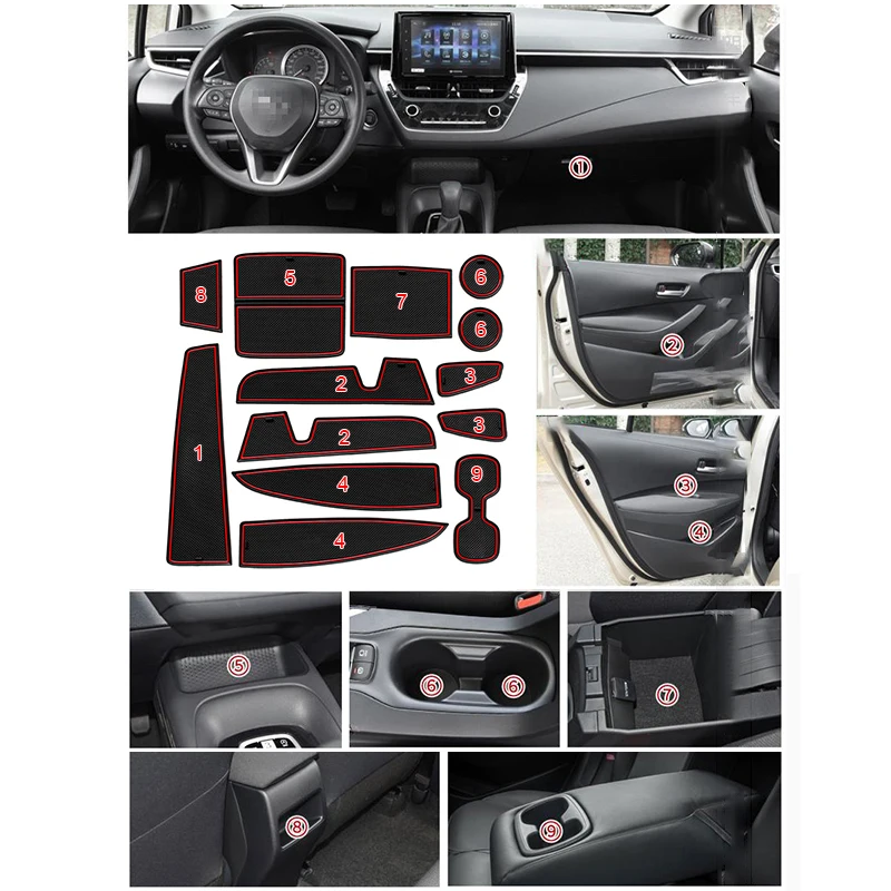 For Toyota Corolla E210 2019-2021 2022 2023 Hybrid Car Door Slot Pad Cup Gate Groove Mat Anti-Slip Coaster Interior Accessories