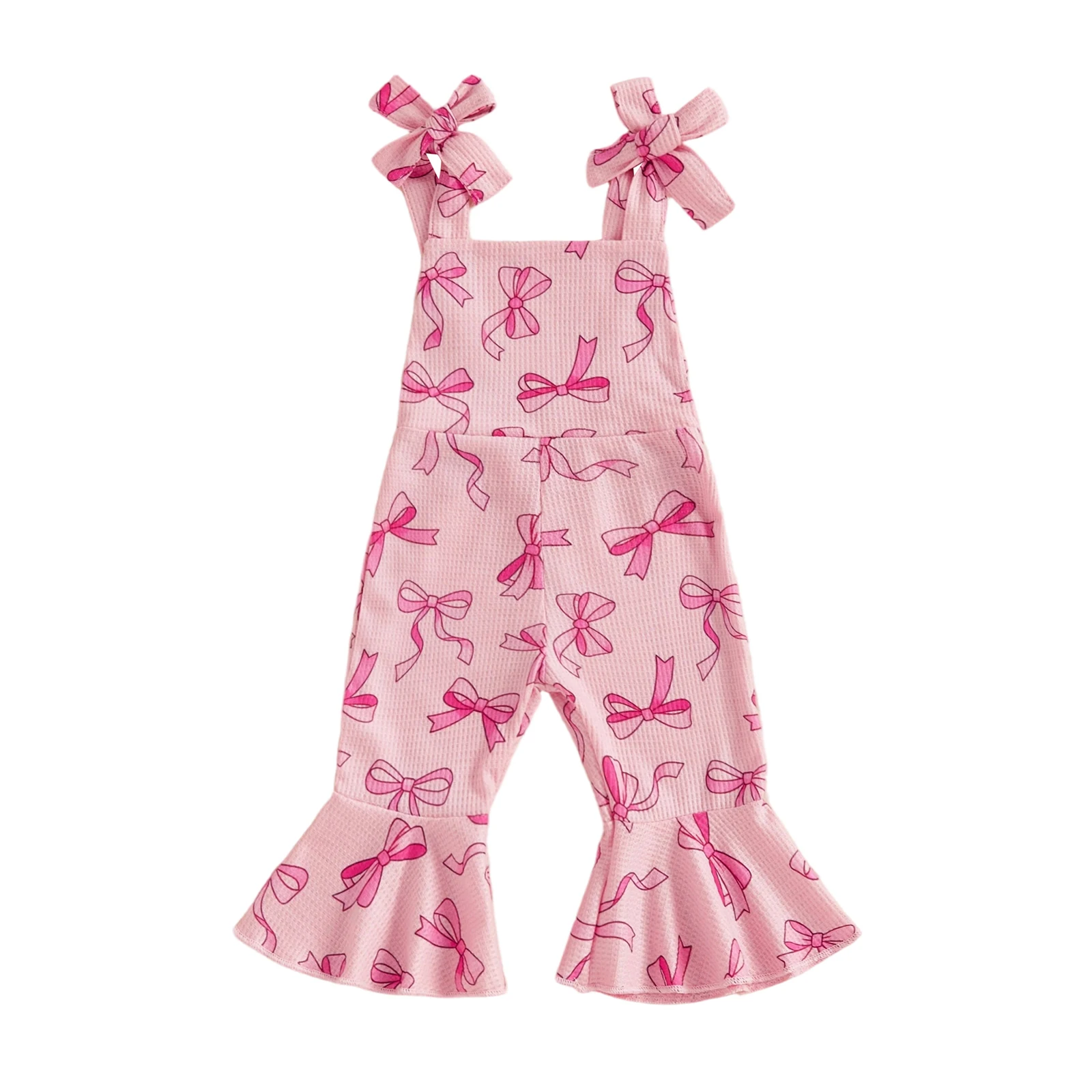 Adorable Infant Girls Sleeveless Romper with Cute Bow Detail and Stylish Bell Bottoms Perfect for Summer Outings and Playtime
