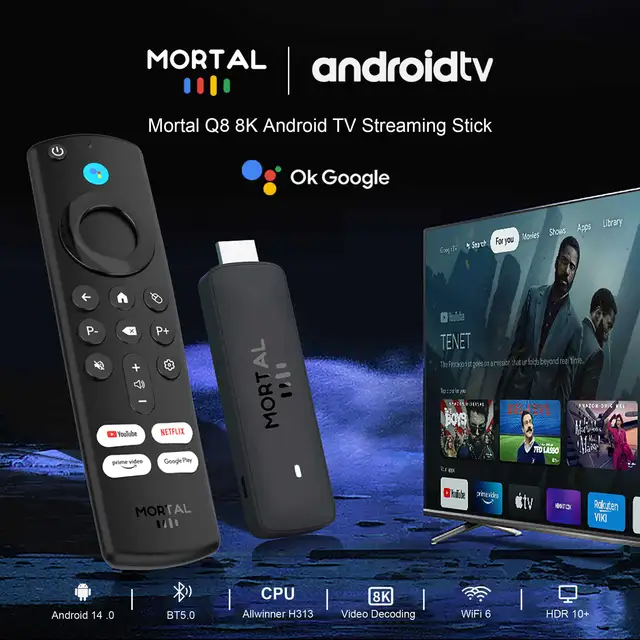 Mortal Android14 TV stick WIFI6 Voice Control TV stick Q8 8K video Allwinner H313 Netflix YouTube Tv box Free Live TV Streaming 2 Mortal Android14 TV stick WIFI6 Voice Control TV stick Q8 8K video Allwinner H313 Netflix YouTube Tv box Free Live TV Streaming 2