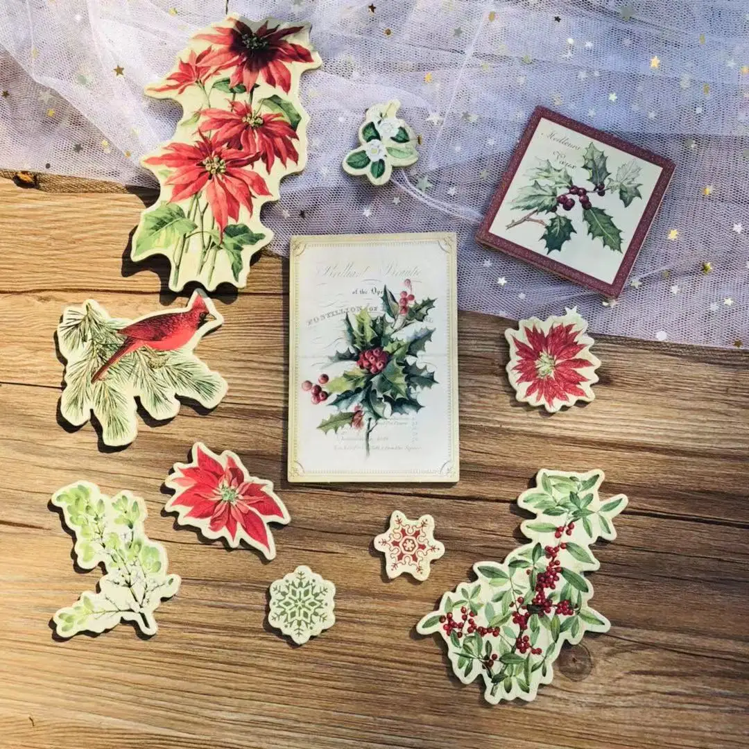11pcs Christmas Flowers Stickers Crafts And Scrapbooking Stickers Book
