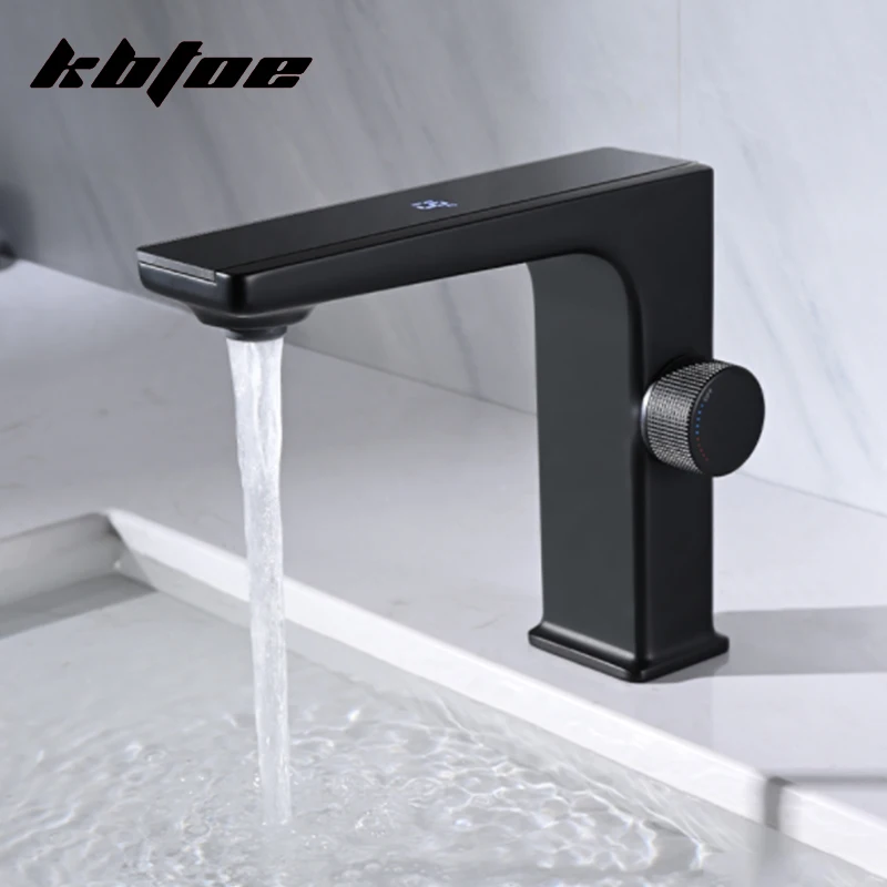 Black Intelligent Digital Display LED Basin Faucet Hot Cold Water Mixer Sink Tap Bathroom Brass Washbasin Vanity Faucet Gun Gray