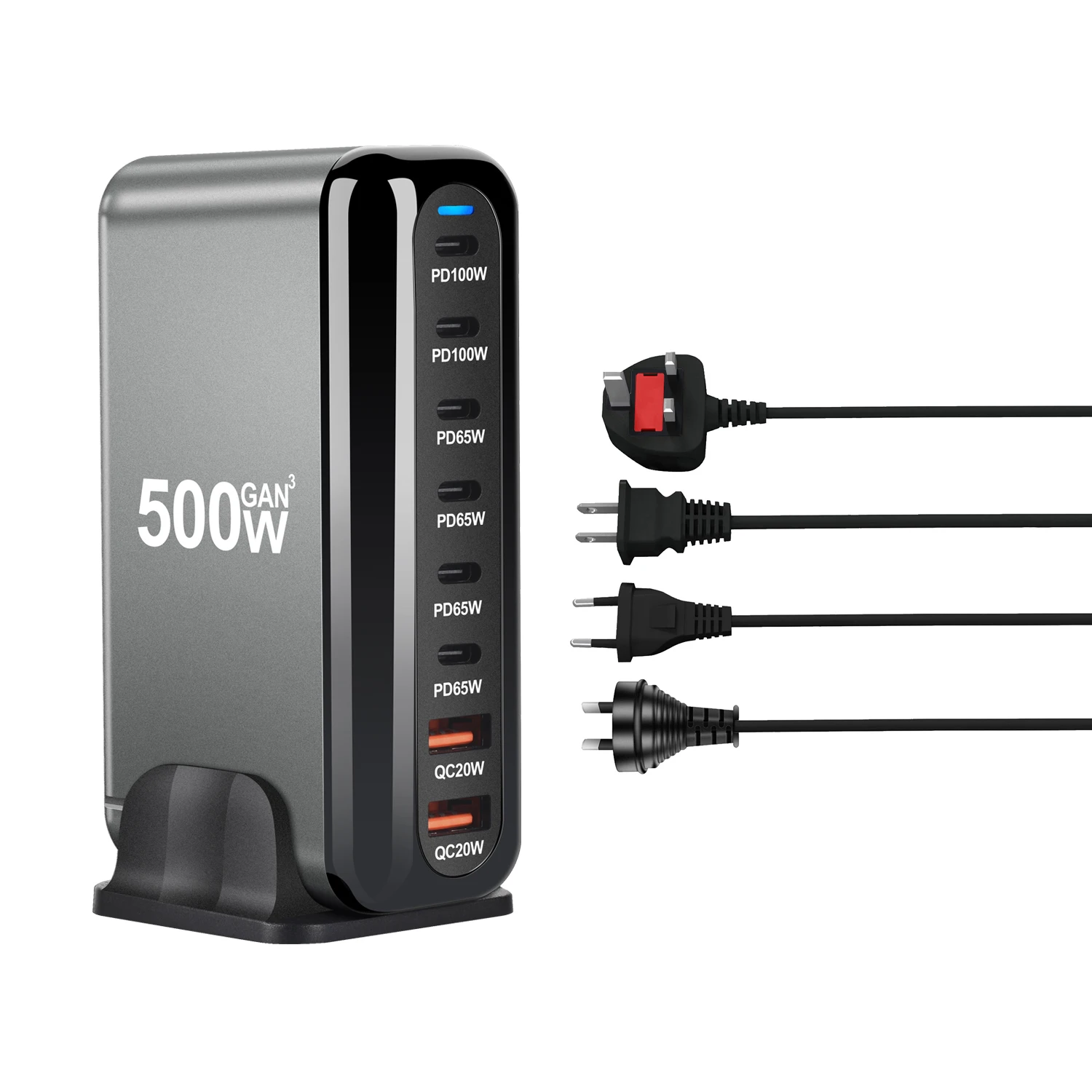500W USB C Fast Charger Block, 8 Port USB Charging Station, GaN Ⅲ Double 100W PD PPS Fast Charging Station for Multiple Devices