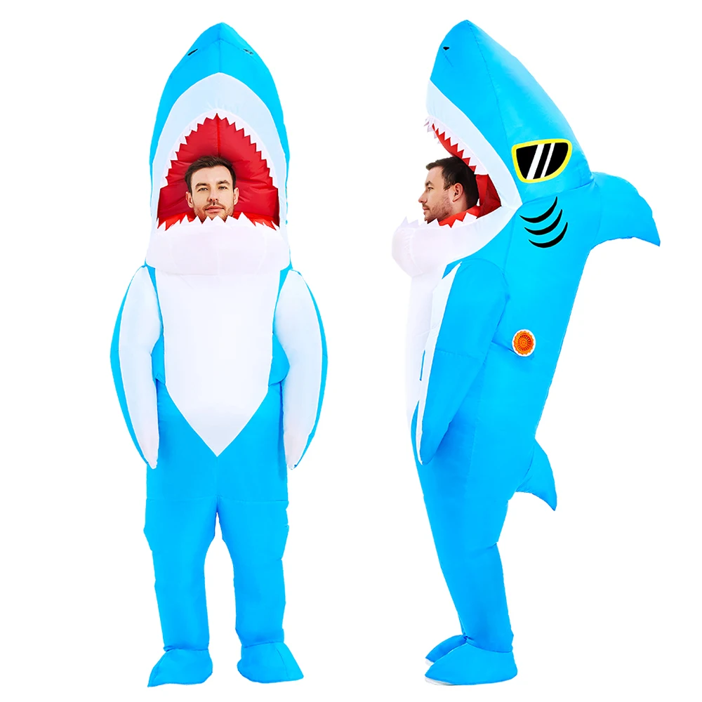 LWAN3 Opblaasbaar Kostuum, Haai Lucht Opblazen Jumpsuit Halloween Cosplay Outfit Props, Een maat voor Audlts